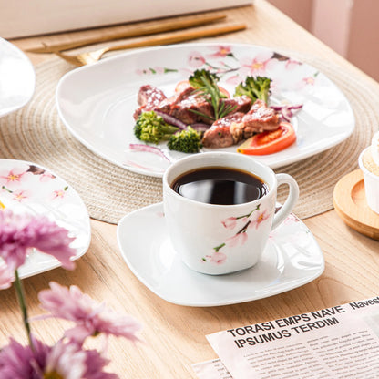 60-Piece White Ceramic Pink Floral with Dinner Soup Dessert Plate