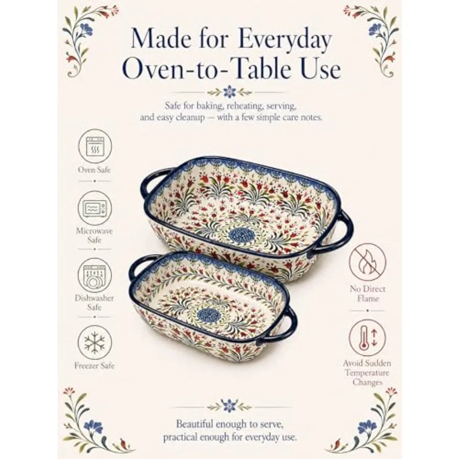 Polish Pottery Style Ceramic Baking Dish Set