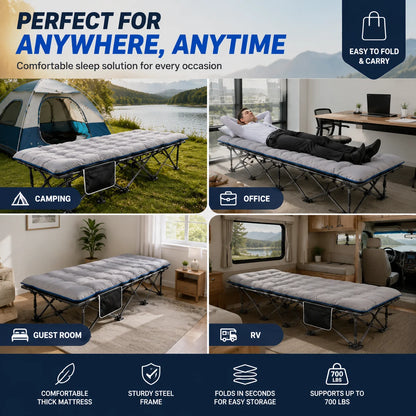 Portable Foldable Camping Cot with Thick Padded Mattress