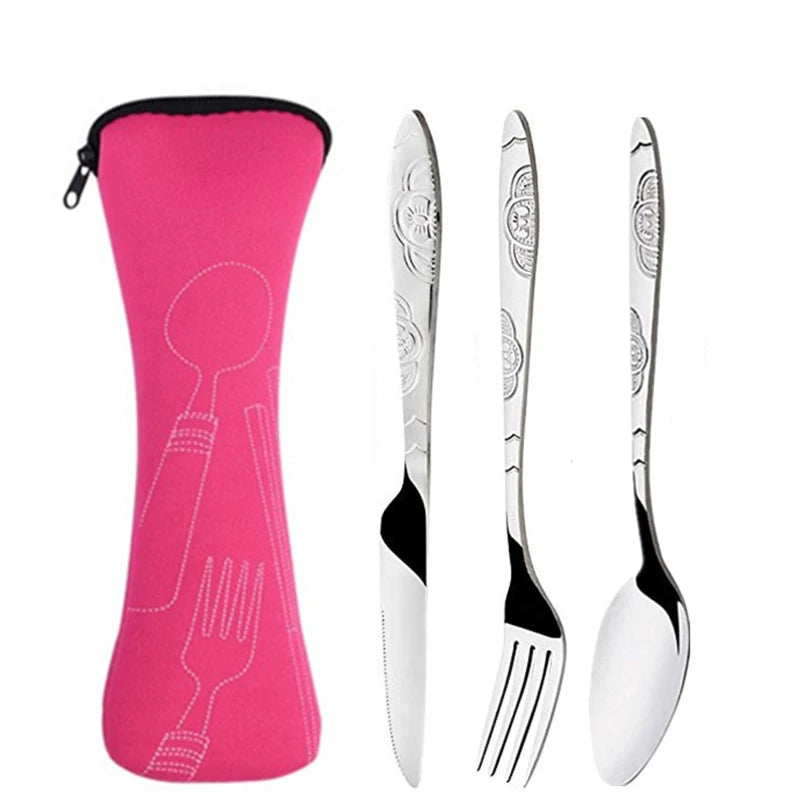 Portable Stainless Steel Family Camping Cutlery with Bag