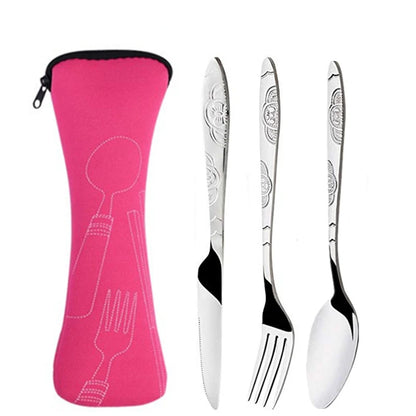 Portable Stainless Steel Family Camping Cutlery with Bag