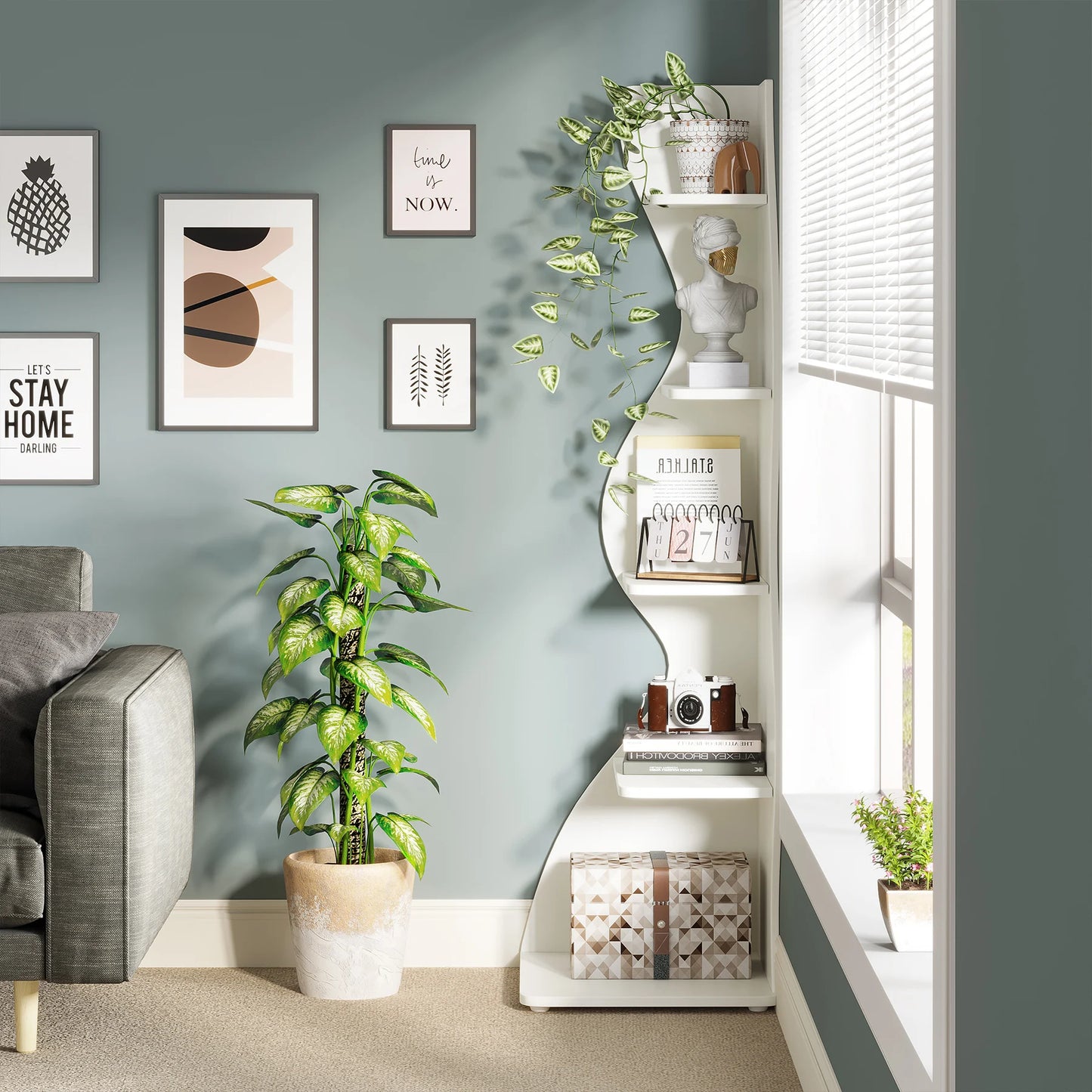 Tribesigns Corner Shelf, Modern 5-Tier Wall Corner Bookshelf, Stylish Corner