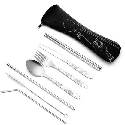 Portable Stainless Steel Family Camping Cutlery with Bag