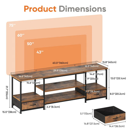JHK 63IN Wooden Tv Stand For Up To 75 Inch TV Entertainment Center