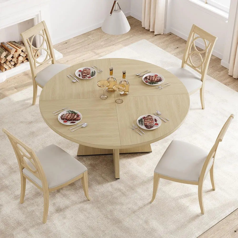 Farmhouse Kitchen Table with Wooden Top and Pedestal Base