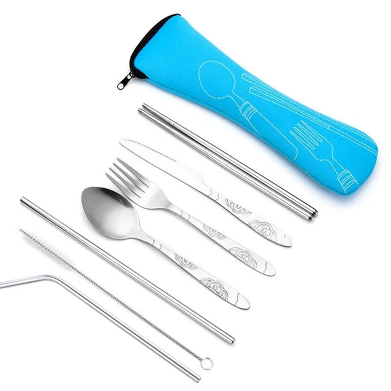 Portable Stainless Steel Family Camping Cutlery with Bag