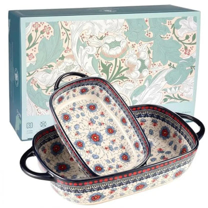 Polish Pottery Style Ceramic Baking Dish Set